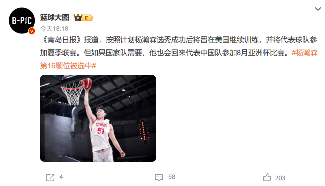 包含开拓者计划让杨瀚森出战剩余夏联出战亚洲杯无阻力的词条